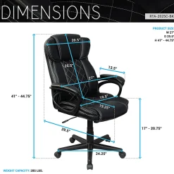 Techni Mobili Ergonomic Faux Leather High-Back Executive Office Chair, Black, Total Qty 1, RTA2025CBK