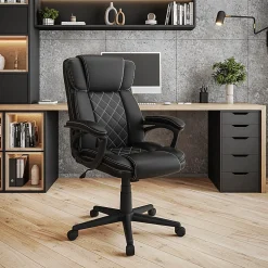 Techni Mobili Ergonomic Faux Leather High-Back Executive Office Chair, Black, Total Qty 1, RTA2025CBK
