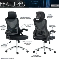 Techni Mobili Ergonomic Mesh High-Back Executive Office Chair, Black