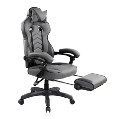 Techni Mobili Gaming Racing Style Fully Reclining Executive Office Chair With Footrest, Black/Gray, Total Qty 1