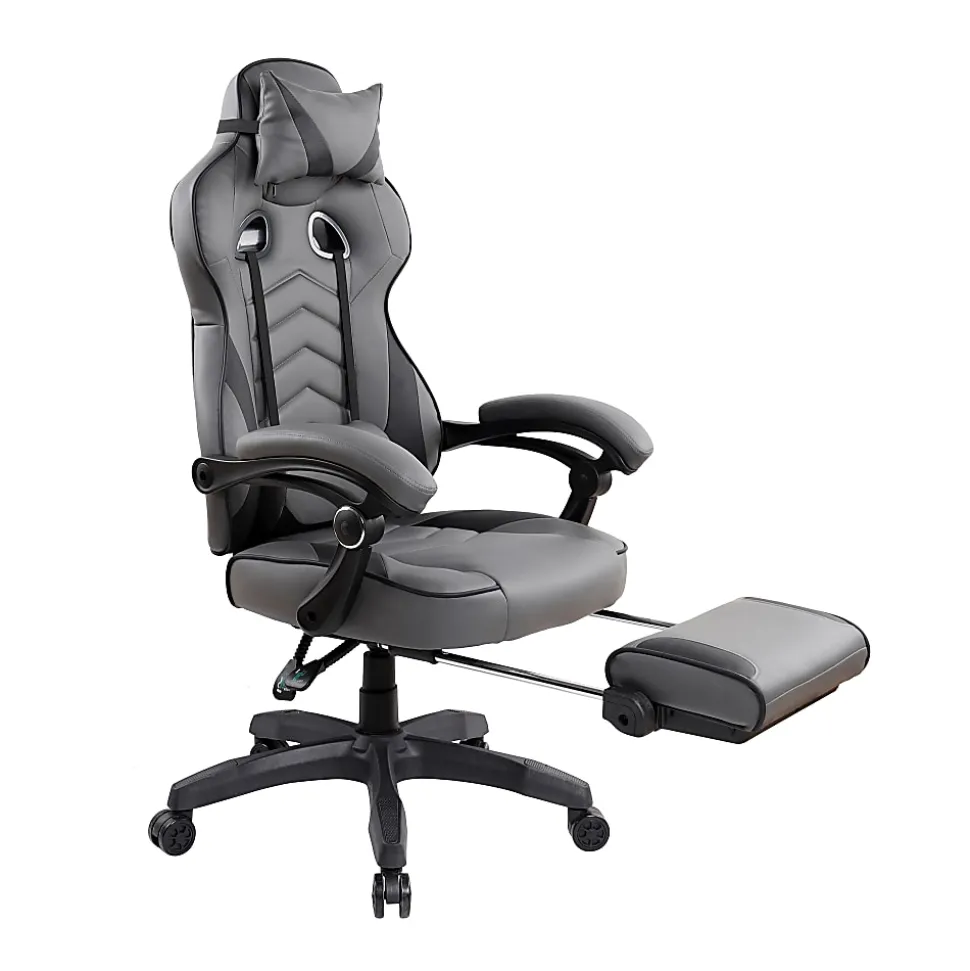 Techni Mobili Gaming Racing Style Fully Reclining Executive Office Chair With Footrest, Black/Gray, Total Qty 1