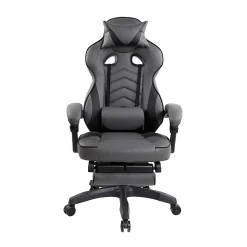 Techni Mobili Gaming Racing Style Fully Reclining Executive Office Chair With Footrest, Black/Gray, Total Qty 1