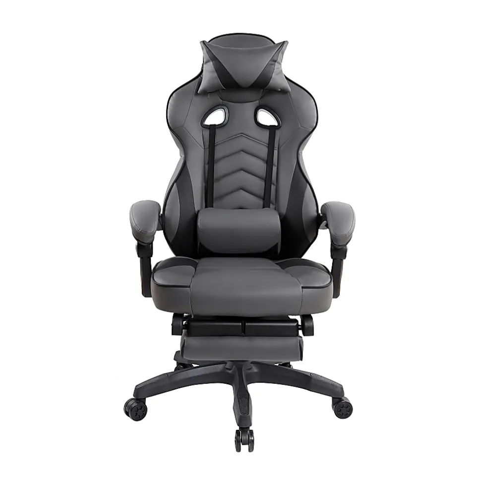 Techni Mobili Gaming Racing Style Fully Reclining Executive Office Chair With Footrest, Black/Gray, Total Qty 1