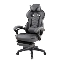 Techni Mobili Gaming Racing Style Fully Reclining Executive Office Chair With Footrest, Black/Gray, Total Qty 1