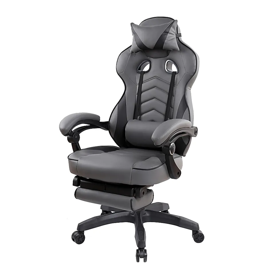 Techni Mobili Gaming Racing Style Fully Reclining Executive Office Chair With Footrest, Black/Gray, Total Qty 1