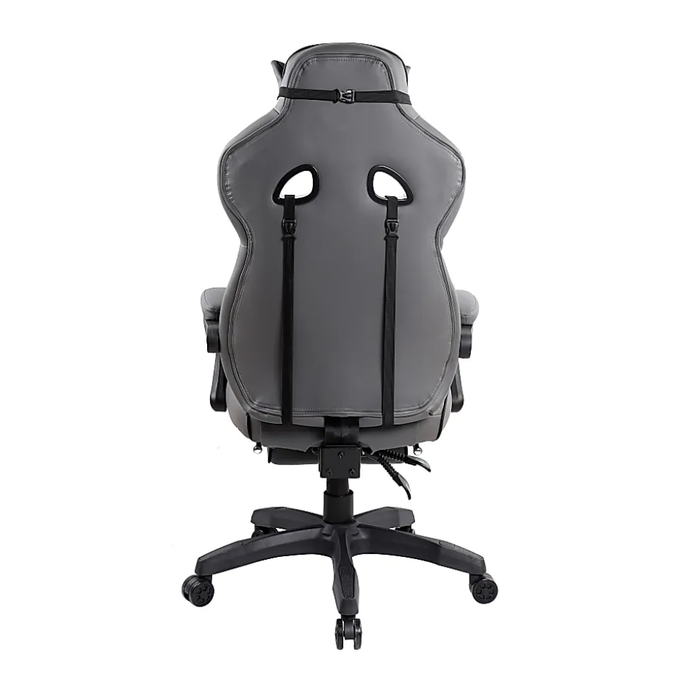 Techni Mobili Gaming Racing Style Fully Reclining Executive Office Chair With Footrest, Black/Gray, Total Qty 1