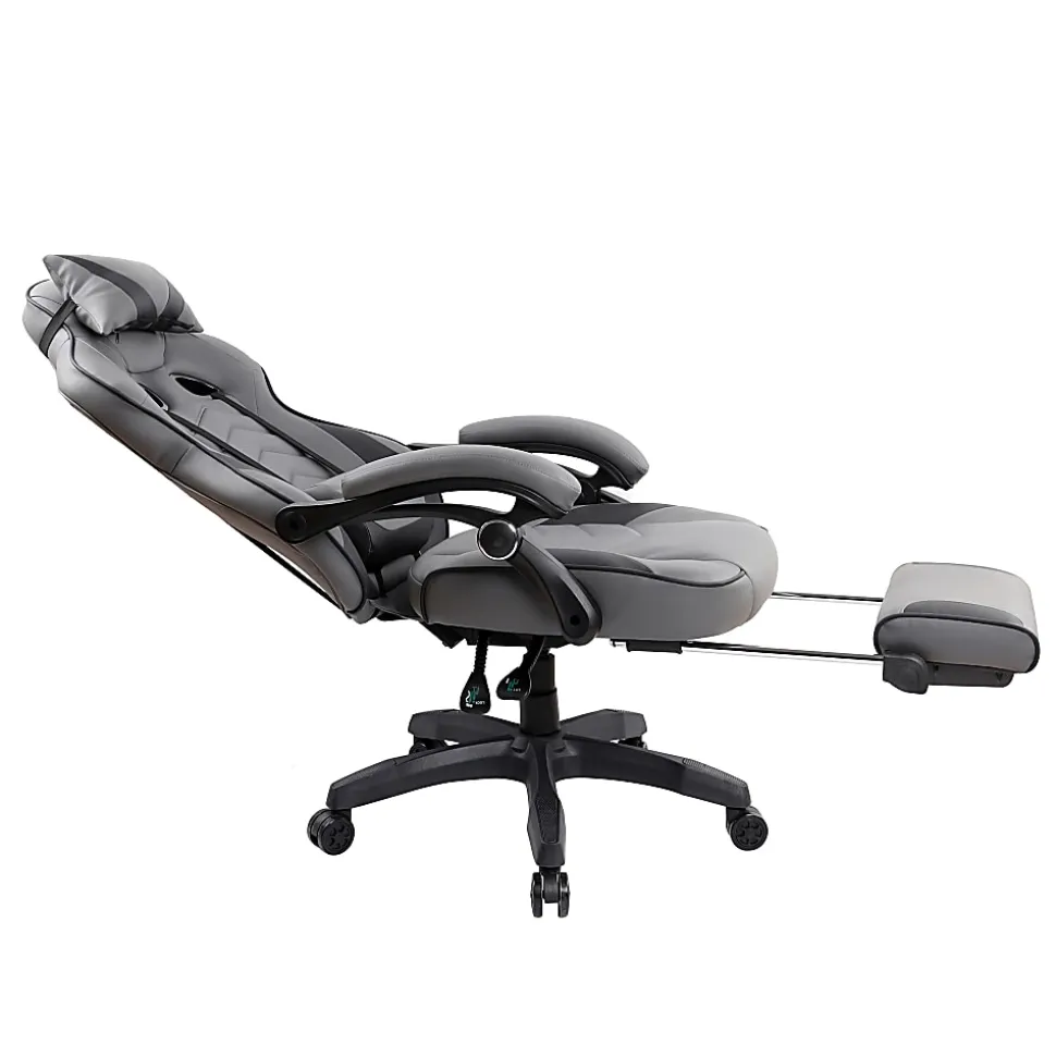 Techni Mobili Gaming Racing Style Fully Reclining Executive Office Chair With Footrest, Black/Gray, Total Qty 1