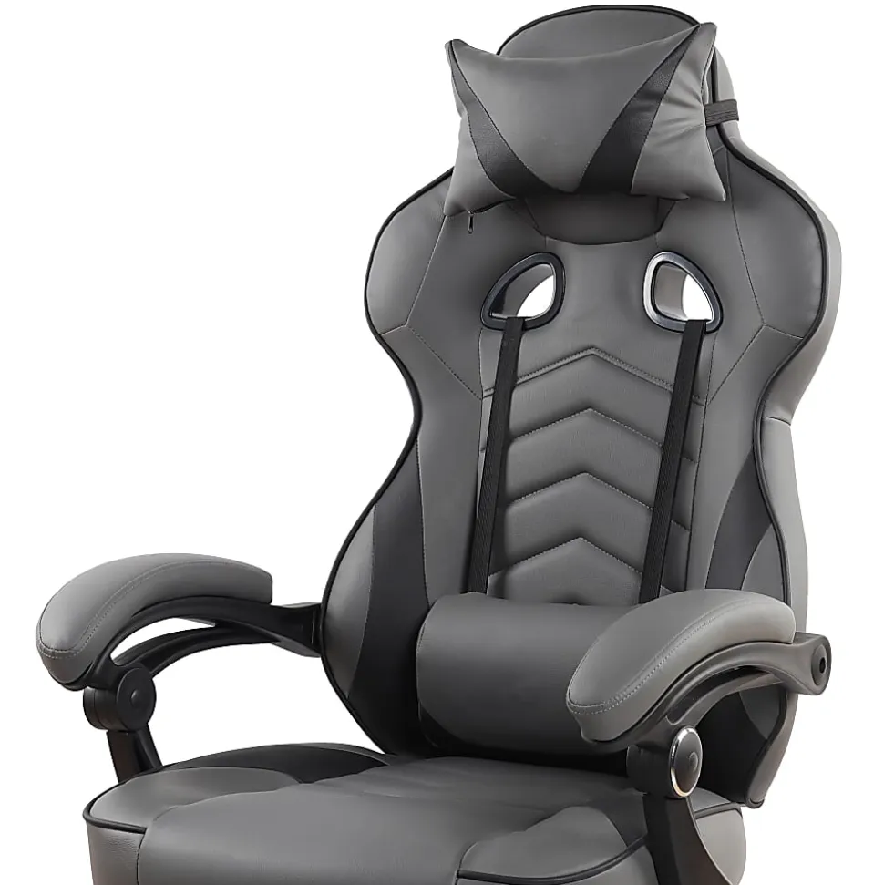 Techni Mobili Gaming Racing Style Fully Reclining Executive Office Chair With Footrest, Black/Gray, Total Qty 1