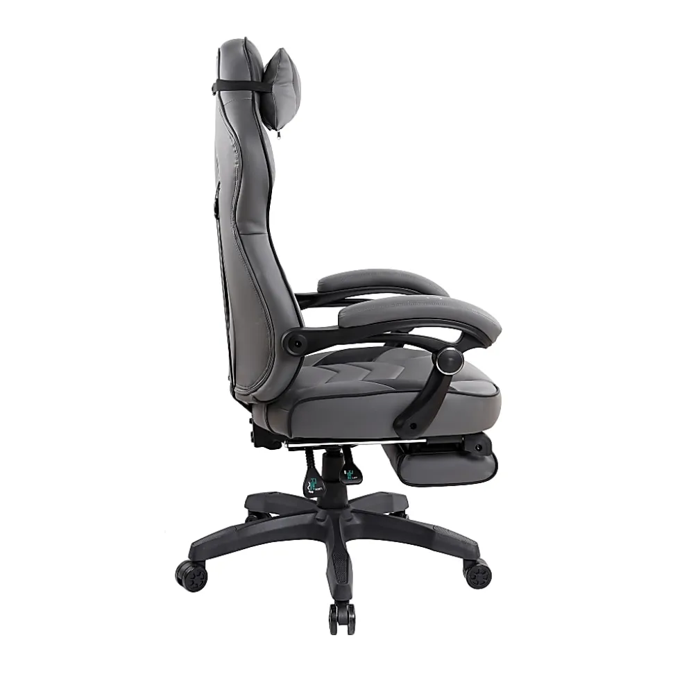 Techni Mobili Gaming Racing Style Fully Reclining Executive Office Chair With Footrest, Black/Gray, Total Qty 1