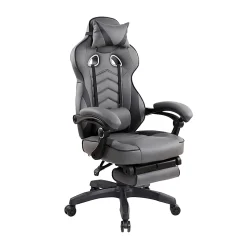 Techni Mobili Gaming Racing Style Fully Reclining Executive Office Chair With Footrest, Black/Gray, Total Qty 1