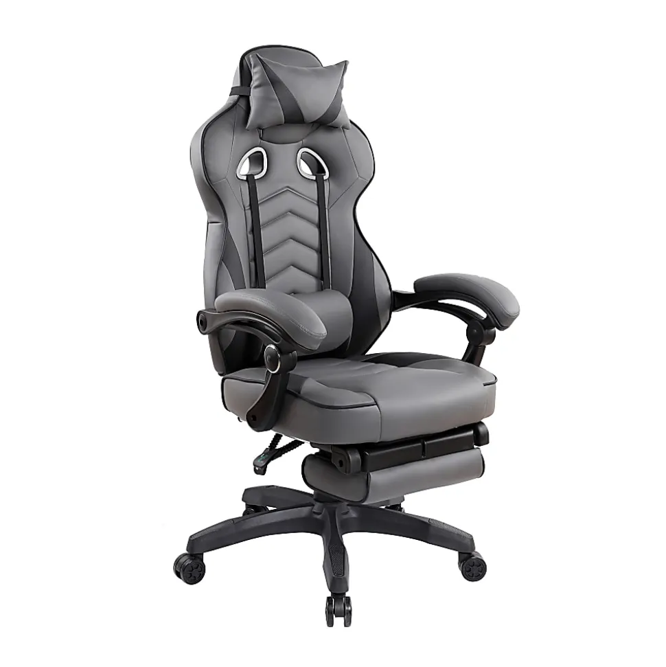 Techni Mobili Gaming Racing Style Fully Reclining Executive Office Chair With Footrest, Black/Gray, Total Qty 1
