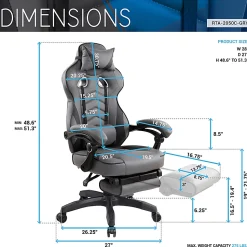 Techni Mobili Gaming Racing Style Fully Reclining Executive Office Chair With Footrest, Black/Gray, Total Qty 1