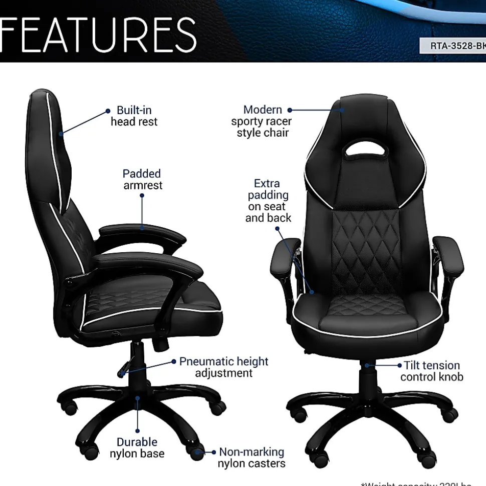 Techni Mobili High-Back Executive Sport Race Office Chair, Black, Total Qty 1