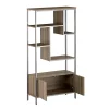 Techni Mobili 63"H Storage Rack 5-Shelf Bookcase With 2-Door Cabinet, Oak