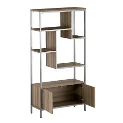 Techni Mobili 63"H Storage Rack 5-Shelf Bookcase With 2-Door Cabinet, Oak