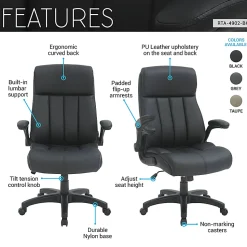 Techni Mobili RTA-4902-BK Faux Leather Executive Office Chair, Black