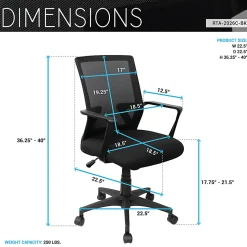 Techni Mobili RTA-2026C-BK Mesh Task Chair, Black, Lumbar & Tilt