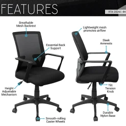 Techni Mobili RTA-2026C-BK Mesh Task Chair, Black, Lumbar & Tilt
