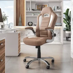 Techni Mobili RTA-3527-CM Faux Leather High-Back Executive Office Chair, Camel