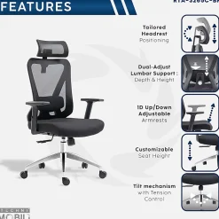 Techni Mobili Truly Ergonomic Mesh High-Back Task Chair, Black, Total Qty 1