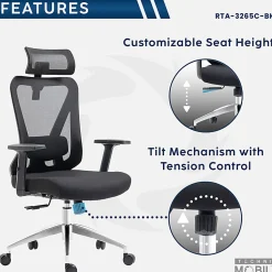 Techni Mobili Truly Ergonomic Mesh High-Back Task Chair, Black, Total Qty 1