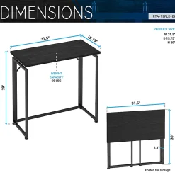 Techni Mobili 32”W Folding Writing Desk, Black, Total Qty 1