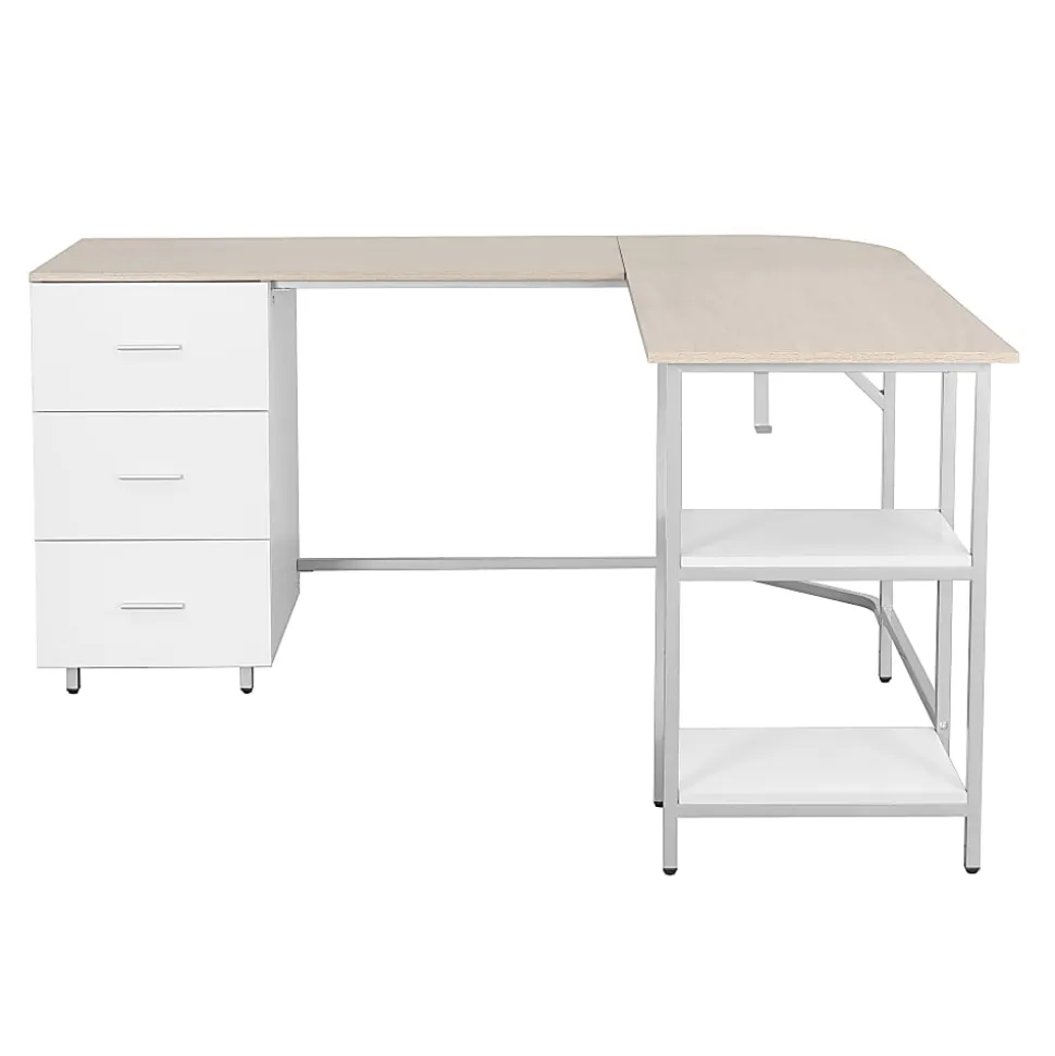 Techni Mobili 59"W L-Shaped 2-Tone Home Office Computer Desk With Storage, Sand