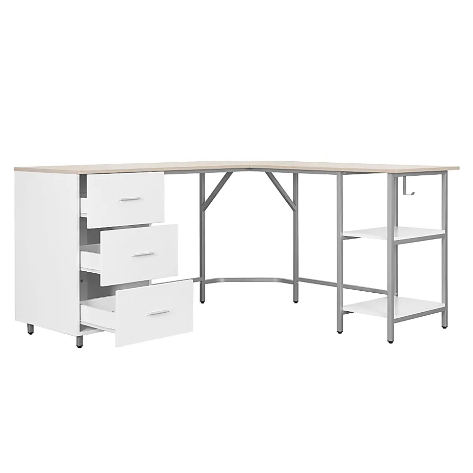 Techni Mobili 59"W L-Shaped 2-Tone Home Office Computer Desk With Storage, Sand
