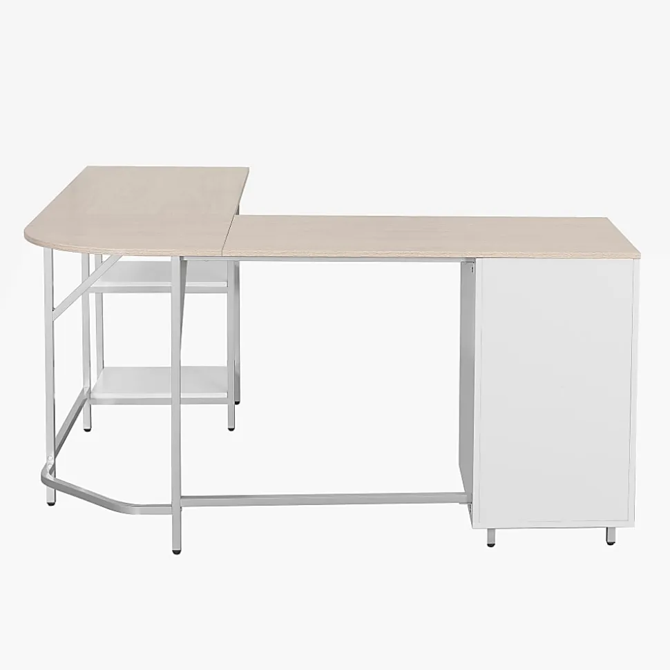 Techni Mobili 59"W L-Shaped 2-Tone Home Office Computer Desk With Storage, Sand