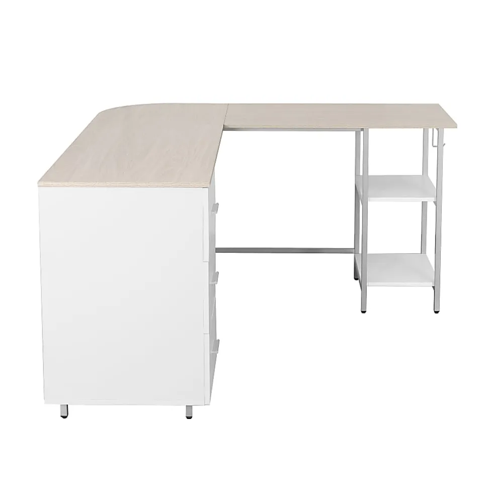 Techni Mobili 59"W L-Shaped 2-Tone Home Office Computer Desk With Storage, Sand