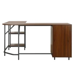 Techni Mobili 59"W L-Shaped 2-Tone Home Office Computer Desk With Storage, Walnut