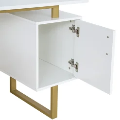 Techni Mobili 52"W Modern Computer Desk With Storage, White/Gold