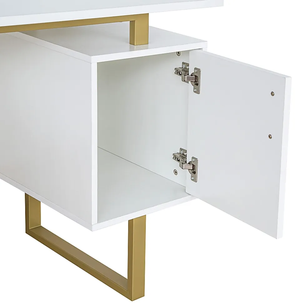 Techni Mobili 52"W Modern Computer Desk With Storage, White/Gold