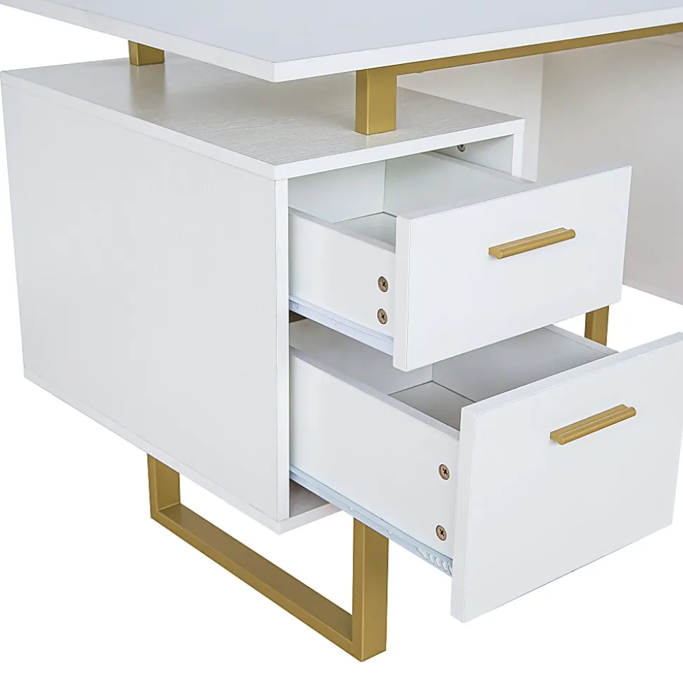Techni Mobili 52"W Modern Computer Desk With Storage, White/Gold
