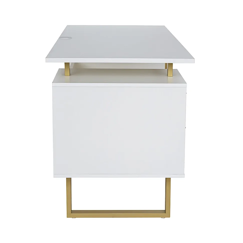 Techni Mobili 52"W Modern Computer Desk With Storage, White/Gold