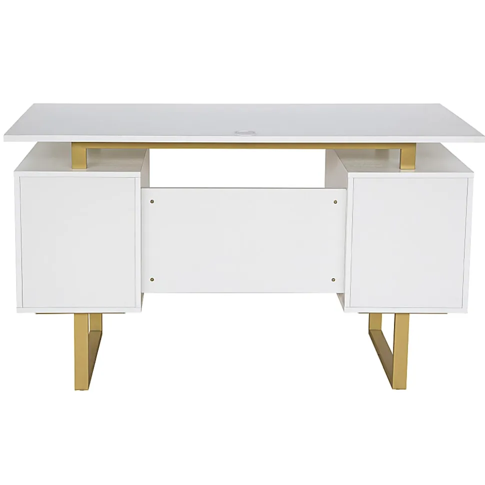 Techni Mobili 52"W Modern Computer Desk With Storage, White/Gold