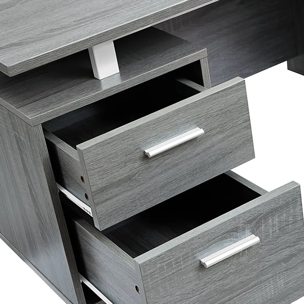Techni Mobili 52"W Modern Computer Desk With Storage, Gray