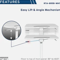 Techni Mobili 28”W Sit-to-Stand Mobile Adjustable Height Laptop Standing Desk, White, Total Qty 1