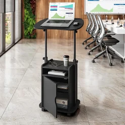 Techni Mobili 24”W Sit-to-Stand Rolling Adjustable Height Laptop Cart Standing Desk With Storage, Black, Total Qty 1
