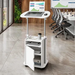 Techni Mobili 24”W Sit-to-Stand Rolling Adjustable Height Laptop Cart Standing Desk With Storage, White, Total Qty 1