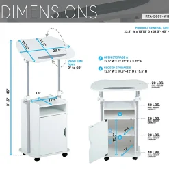 Techni Mobili 24”W Sit-to-Stand Rolling Adjustable Height Laptop Cart Standing Desk With Storage, White, Total Qty 1