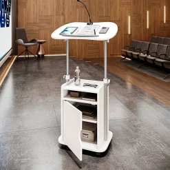 Techni Mobili 24”W Sit-to-Stand Rolling Adjustable Height Laptop Cart Standing Desk With Storage, White, Total Qty 1