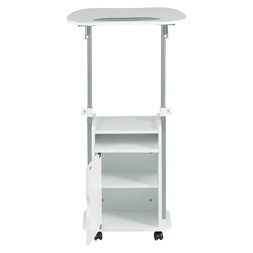 Techni Mobili 24”W Sit-to-Stand Rolling Adjustable Height Laptop Cart Standing Desk With Storage, White, Total Qty 1