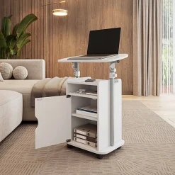 Techni Mobili 24”W Sit-to-Stand Rolling Adjustable Height Laptop Cart Standing Desk With Storage, White, Total Qty 1