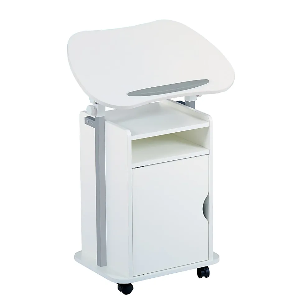 Techni Mobili 24”W Sit-to-Stand Rolling Adjustable Height Laptop Cart Standing Desk With Storage, White, Total Qty 1