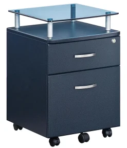 Techni Mobili 15-3/4”W x 17-1/2”D Lateral 2-Drawer Mobile Locking Glass Top File Cabinet, Graphite Black