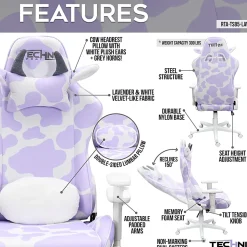 Techni Sport Cow Series Ergonomic Fabric Computer Gaming Chair, Lavender