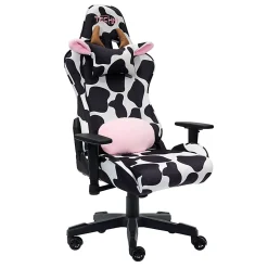 Techni Sport Cow Series Ergonomic Fabric Computer Gaming Chair, White/Black