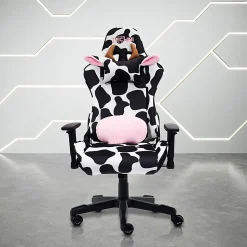 Techni Sport Cow Series Ergonomic Fabric Computer Gaming Chair, White/Black