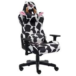 Techni Sport Cow Series Ergonomic Fabric Computer Gaming Chair, White/Black